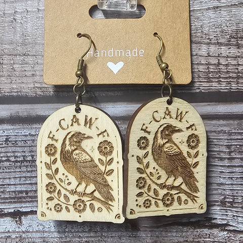 F-CAW-F Crow Raven Halloween Earrings