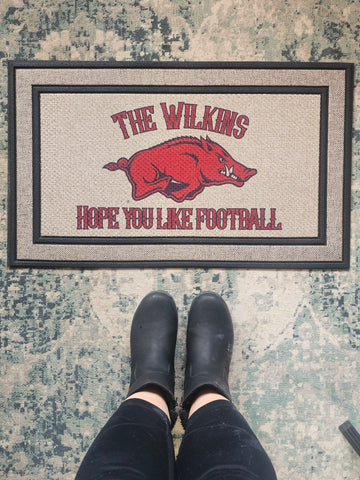 Arkansas Razorbacks Hope You Like Football Doormat (CUSTOM TEXT AT TOP)