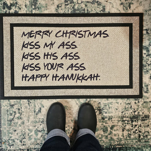 Kiss My Ass Merry Christmas Holidays Funny Doormat