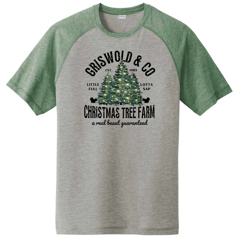 Griswold & Co. Christmas Tree Farm Mens/Unisex Green Sleeve T-Shirt