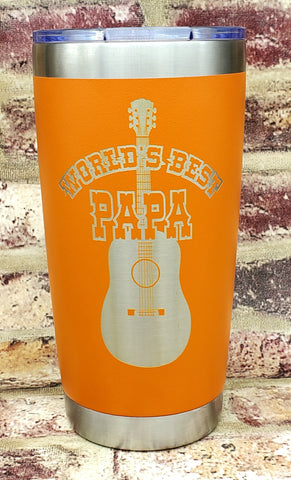 World's Best Papa with Guitar Laser Engraved Cup