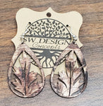 Wood Leaf Pattern Tear Drop Earrings