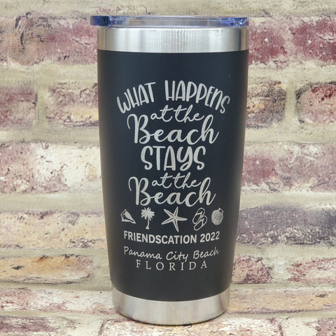 What Happens At The Beach Stays At The Beach with name Dual Side  Laser Engraved Cup