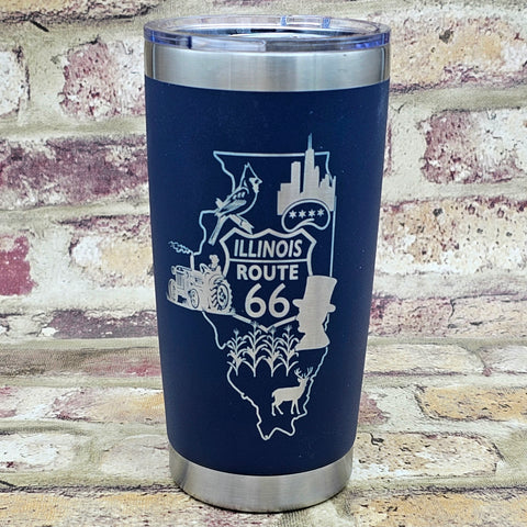 Illinois Route 66 Laser Engraved Insulated Travel Cup 20oz