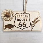 Kansas State Shape Route 66 Christmas Ornament