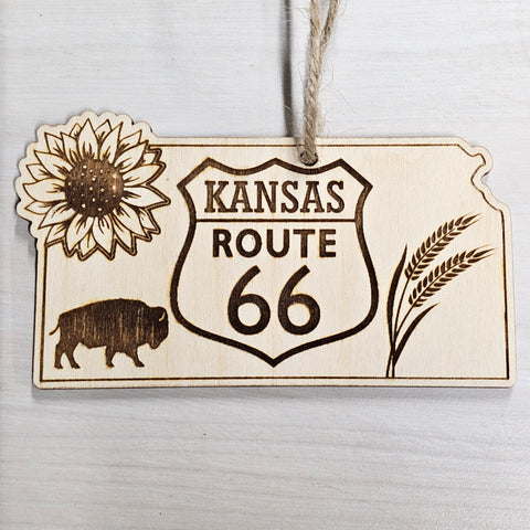 Kansas State Shape Route 66 Christmas Ornament