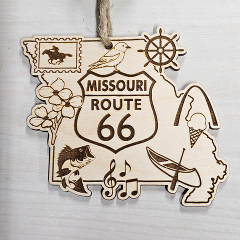 Missouri State Shape Route 66 Christmas Ornament