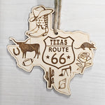 Texas State Shape Route 66 Christmas Ornament