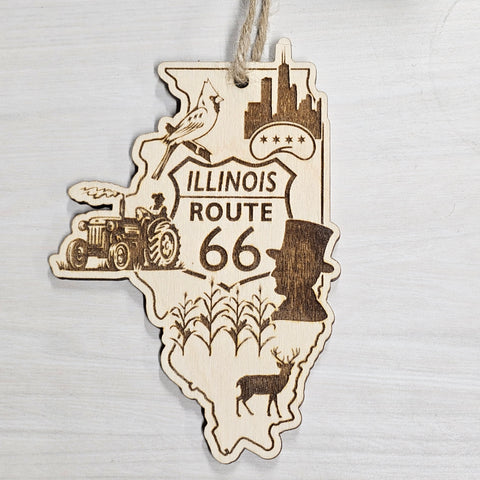 Illinois State Shape Route 66 Christmas Ornament