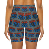Route 66 High Waisted Yoga Shorts (AOP)
