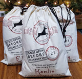PERSONALIZED (WITH NAME) Christmas Gift Bag Big Santa Bag Cotton with Drawstring