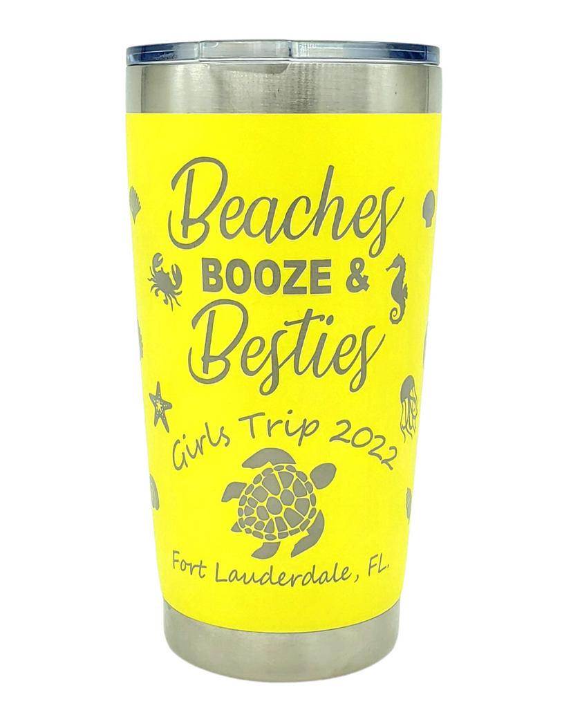 Beaches Booze & Besties Party Stadium Tumblers with Lids + Straws
